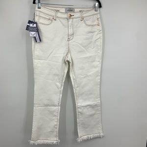 Lola Jeans womens 10 Jean Kate Ecru Lively high rise straight frayed‎ NEW